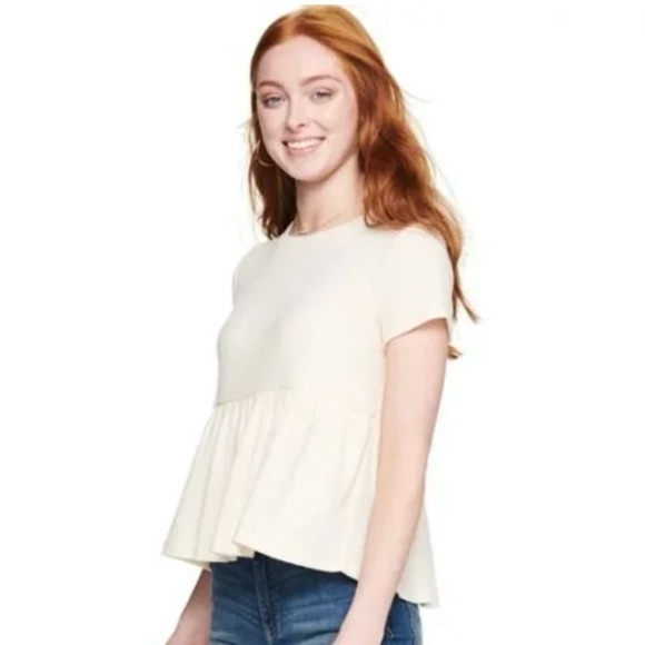 SO cream ribbed babydoll top. - Picture 1 of 8